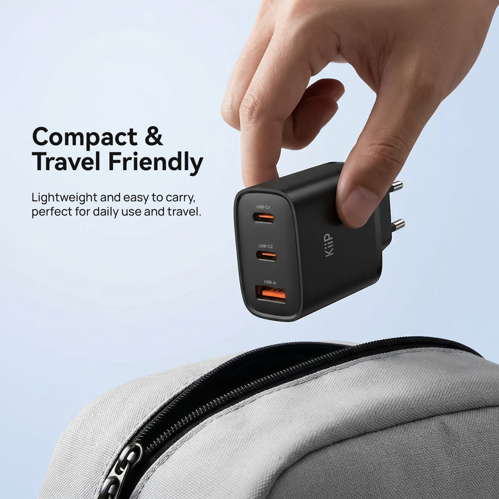 KiiP G65W Wall Charger Adaptor GaN 65W Fast Charging Kepala Charger Mini Compact Travel Adaptor