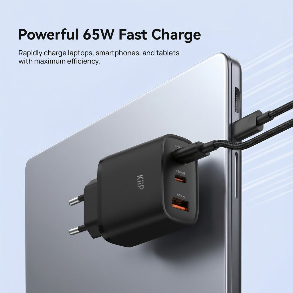 KiiP G65W Wall Charger Adaptor GaN 65W Fast Charging Kepala Charger Mini Compact Travel Adaptor