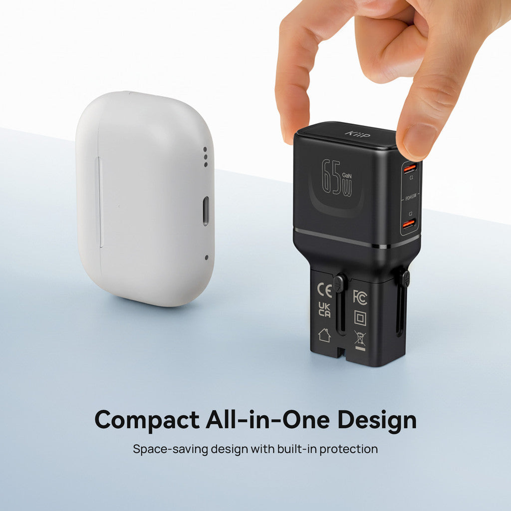 KiiP G65T Universal Travel Adaptor Charger Mini Fast Charging 65w GaN Portable Travel