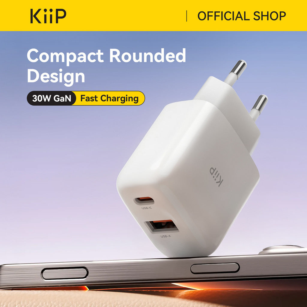KiiP G30W Wall Charger Adaptor GaN 30W Fast Charging Kepala Charger Mini Travel Adaptor