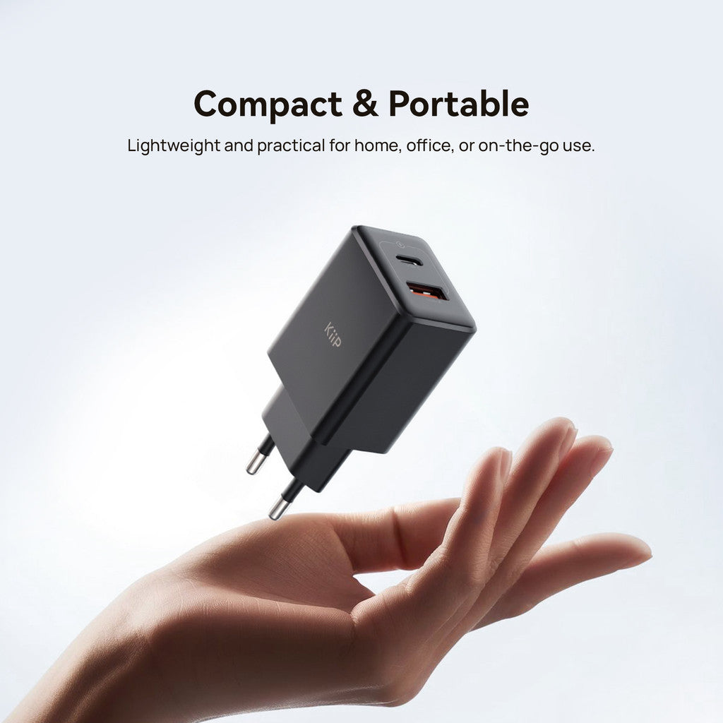 KiiP C20W Dual Port USB A+C 20W Compact Mini Wall Charger Adaptor Kepala Fast Charging