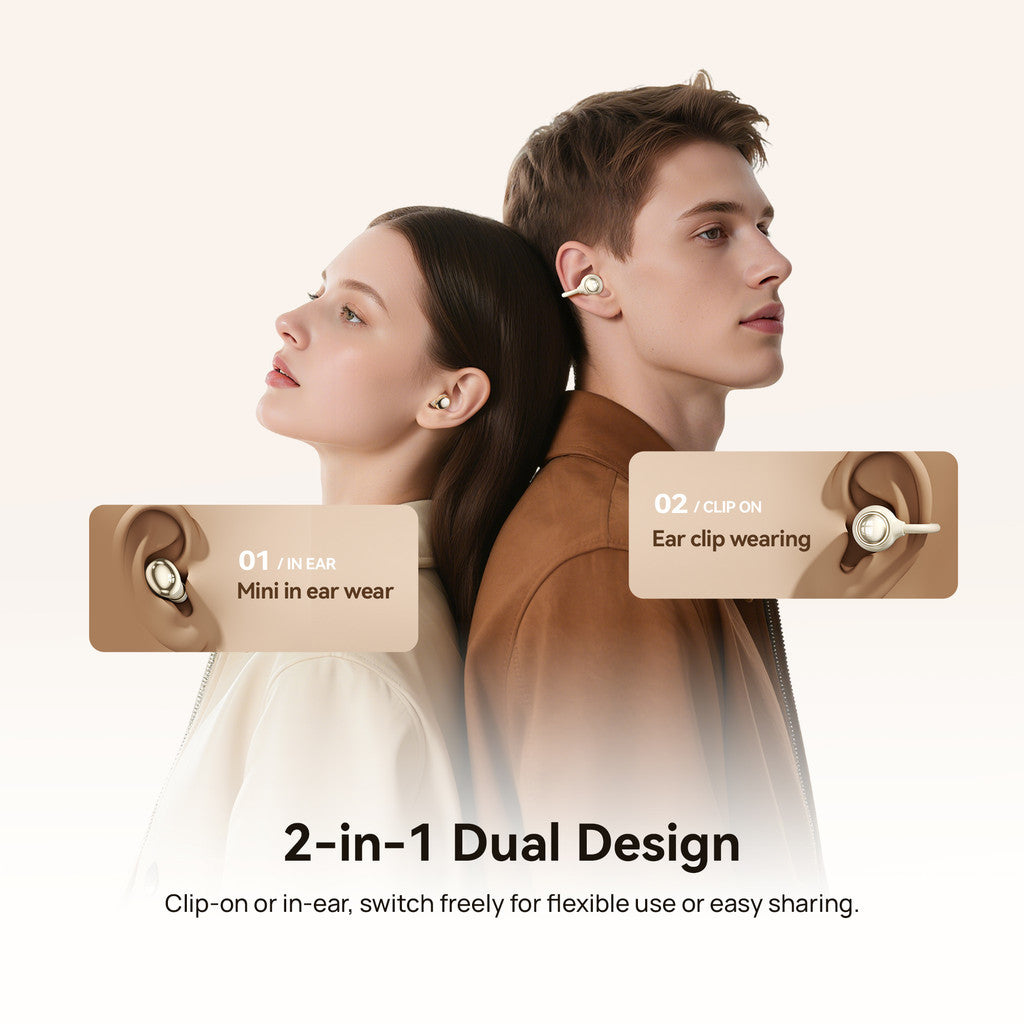 KiiP Airnora 2 In 1 Open Air and In Ear TWS Earphone Earclip Built in Mirror Sleep Earbuds Bluetooth 6.0