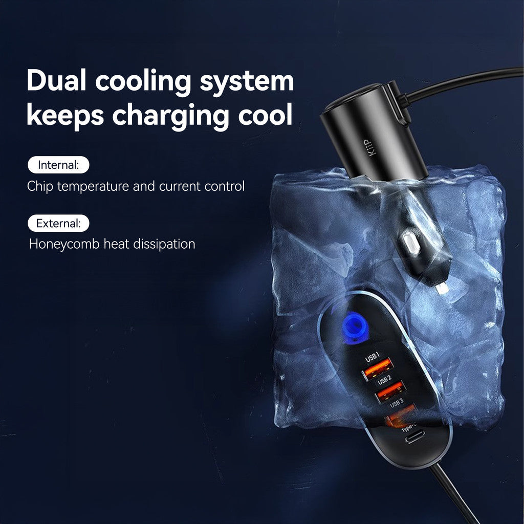 KiiP Car Charger Mobil 125W 4 Ports Type-C USB Fast Charging Adapter Smart Chip Dual Cooling System