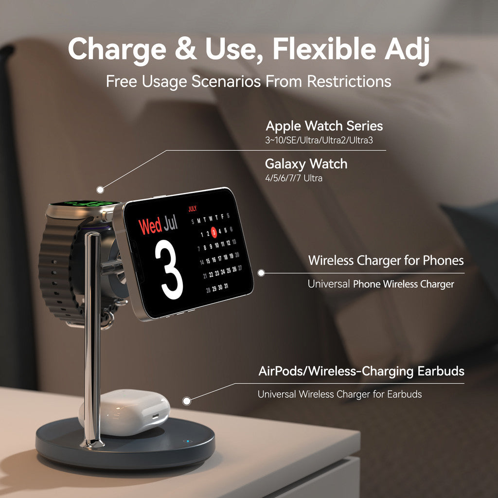 KiiP W10 Qi2.2 3in1 Magnetic Wireless Charging Stand Fast Charging 25W Smart Touch Control Built-in Cooling Fan