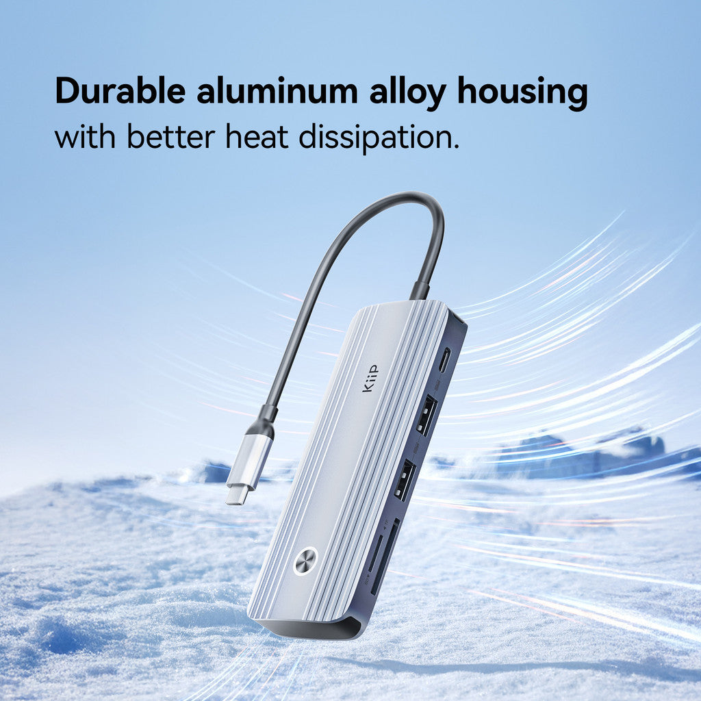 KiiP Metal Gleam Series HUB Docking Station All In One USB Type C To HDMI 4K 60Hz PD 100W SD/TF 3.0 5Gbps Data Transfer