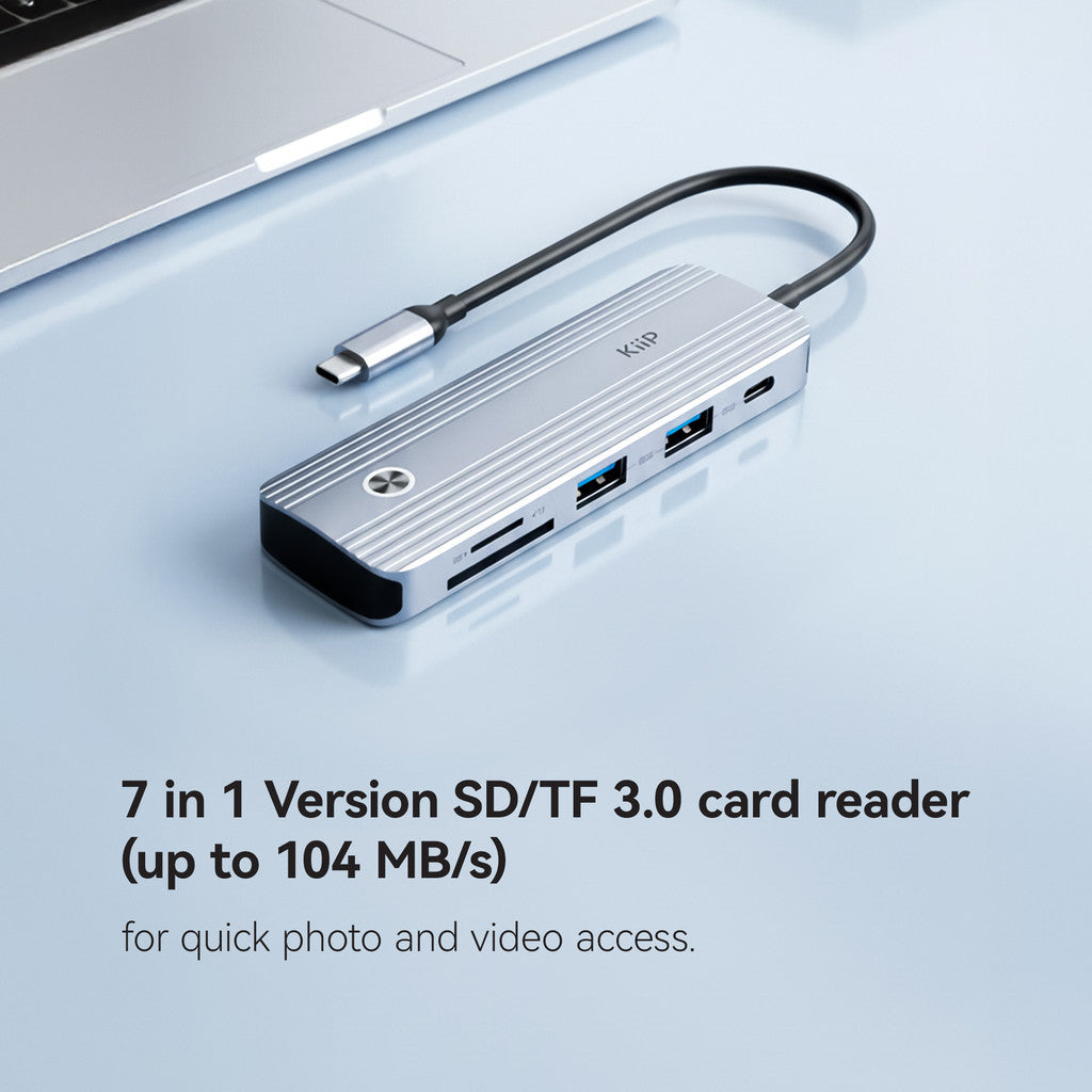 KiiP Metal Gleam Series HUB Docking Station All In One USB Type C To HDMI 4K 60Hz PD 100W SD/TF 3.0 5Gbps Data Transfer