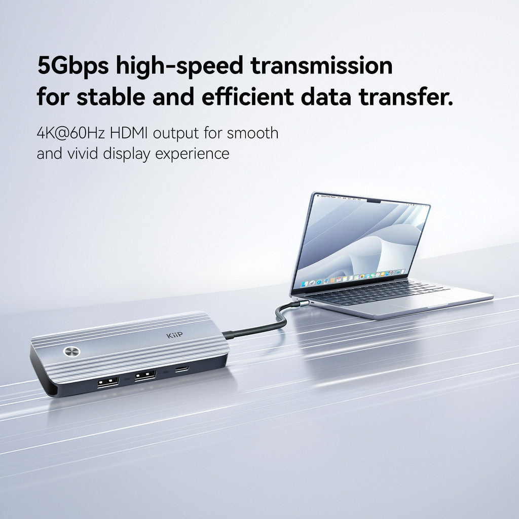 KiiP Metal Gleam Series HUB Docking Station All In One USB Type C To HDMI 4K 60Hz PD 100W SD/TF 3.0 5Gbps Data Transfer