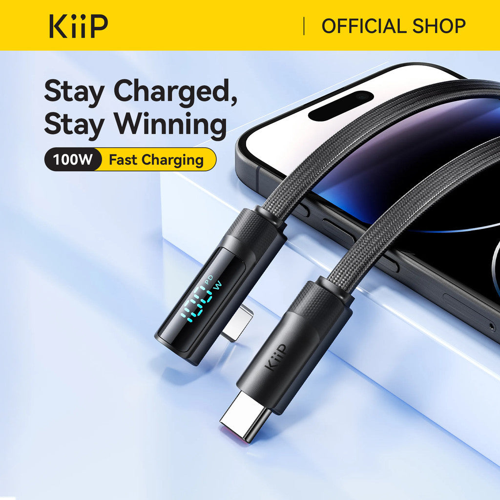 KiiP Kabel Data DCC 100W Fast Charging Braided Cable C To C Digital Display