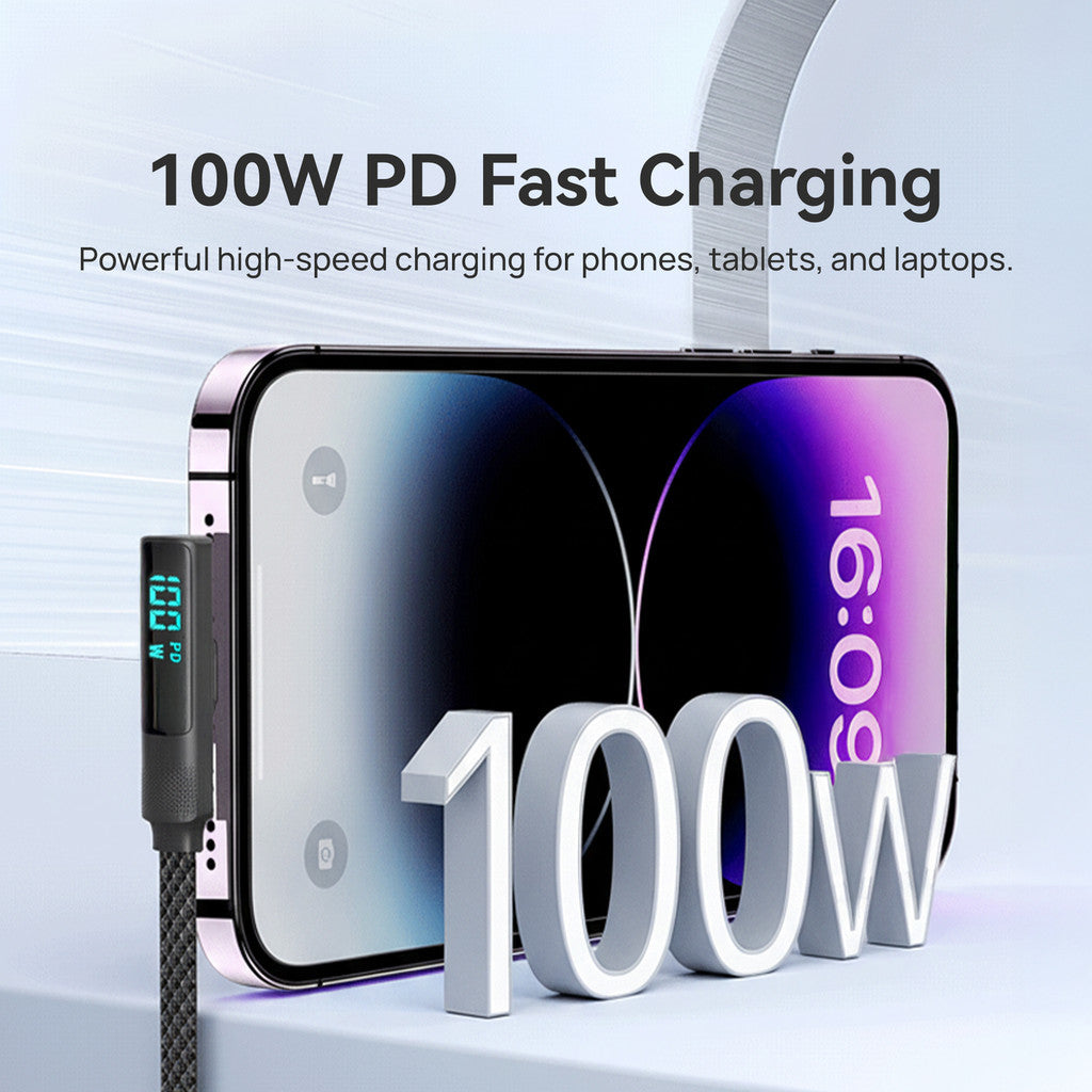 KiiP Kabel Data DCC 100W Fast Charging Braided Cable C To C Digital Display