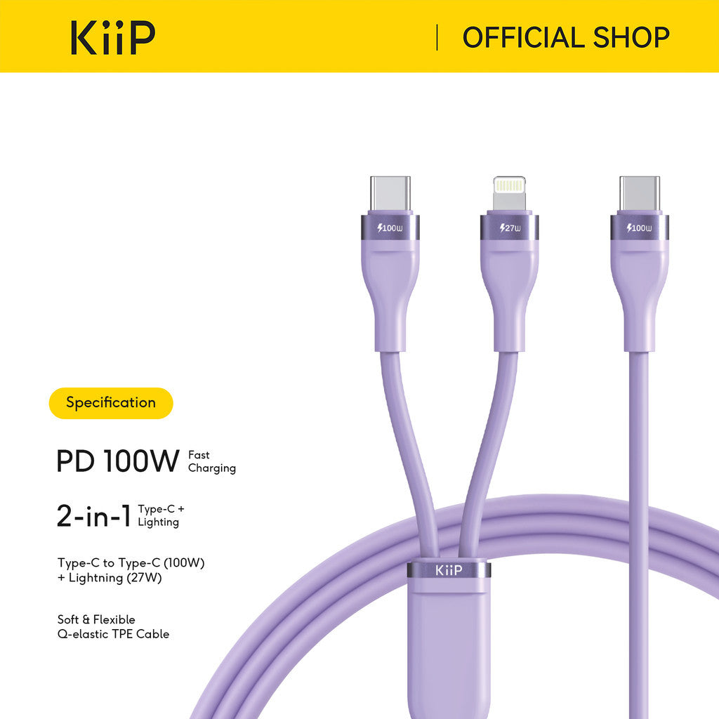 KiiP Pudding Series Fast Charging Cable 2in1 C To C PD 100W C To L 27W 1.5M