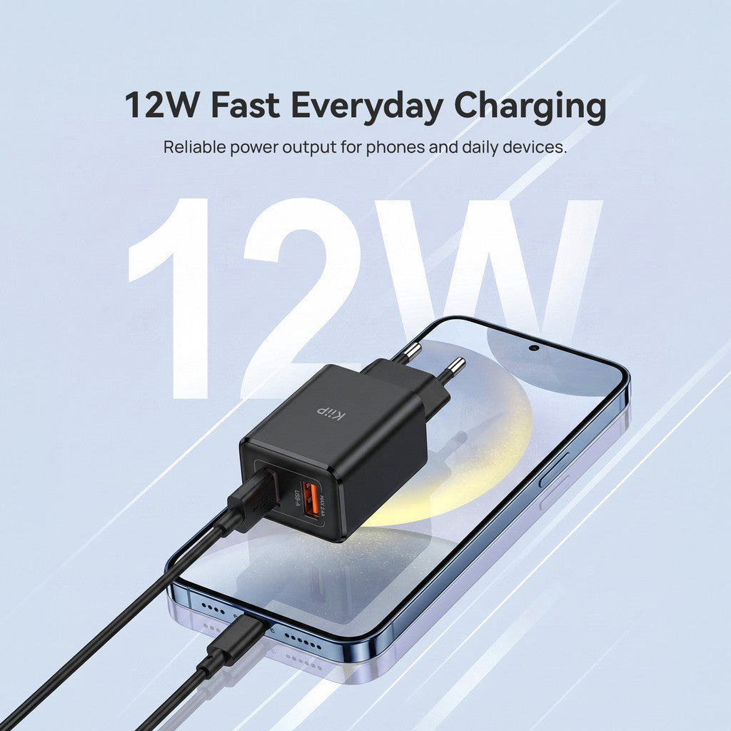 KiiP C12W Dual Port USB A 12W Compact Mini Wall Charger Adaptor Kepala Charger