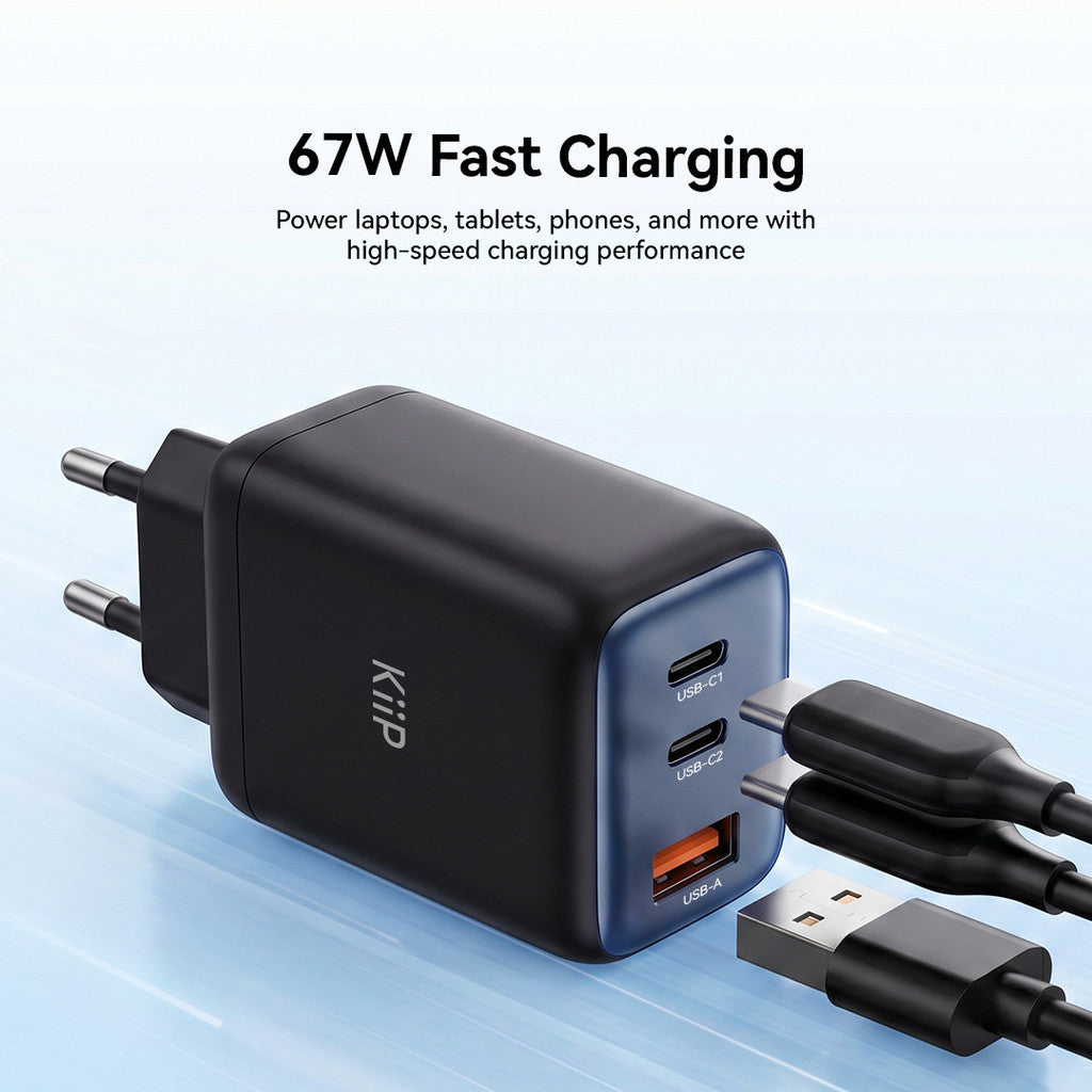 KiiP AuraMax Series GaN Charger 67W Mini Wall Adaptor Travel Kepala Charger Fast Charging