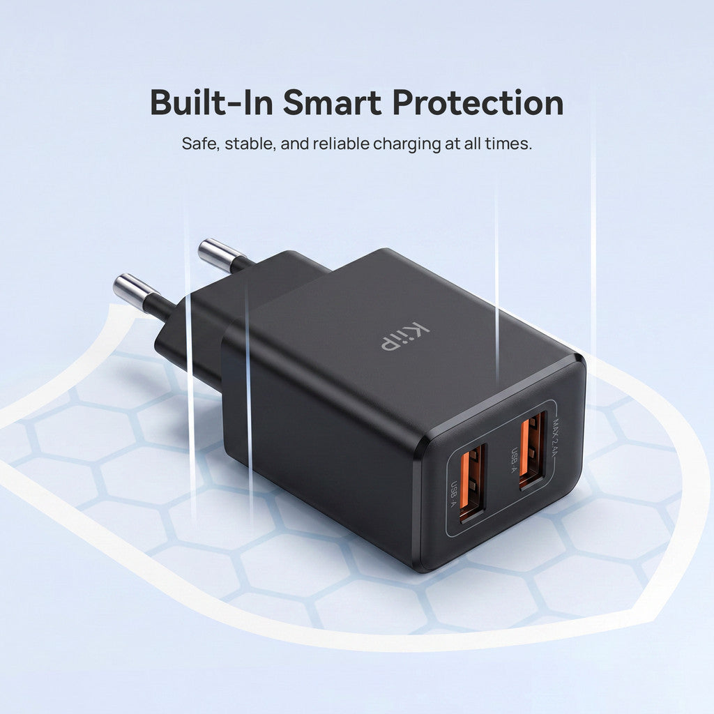 KiiP C12W Dual Port USB A 12W Compact Mini Wall Charger Adaptor Kepala Charger