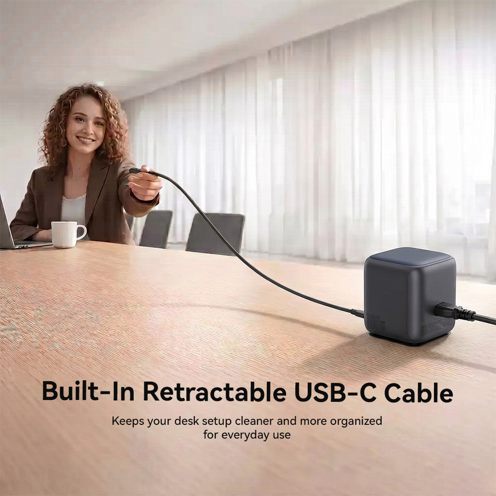 KiiP AuraMax Series PowerCombo GaN Charger Retractable 100W Mini Wall Adaptor Travel Kepala Charger Fast Charging