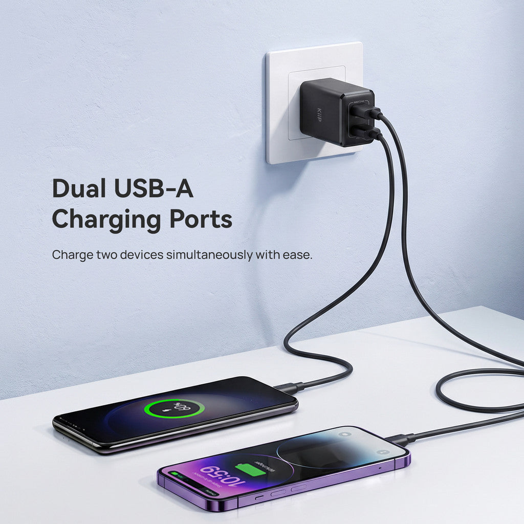KiiP C12W Dual Port USB A 12W Compact Mini Wall Charger Adaptor Kepala Charger