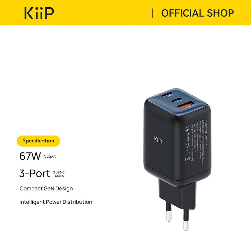 KiiP AuraMax Series GaN Charger 67W Mini Wall Adaptor Travel Kepala Charger Fast Charging