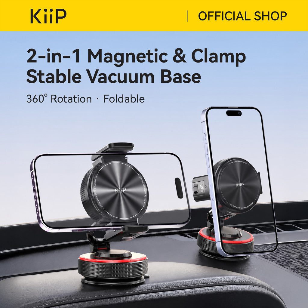 KiiP MG03 Phone Holder 2in1 Magnetic & Clamp Foldable 360° Rotation Magsafe & Non- Magsafe Compatible