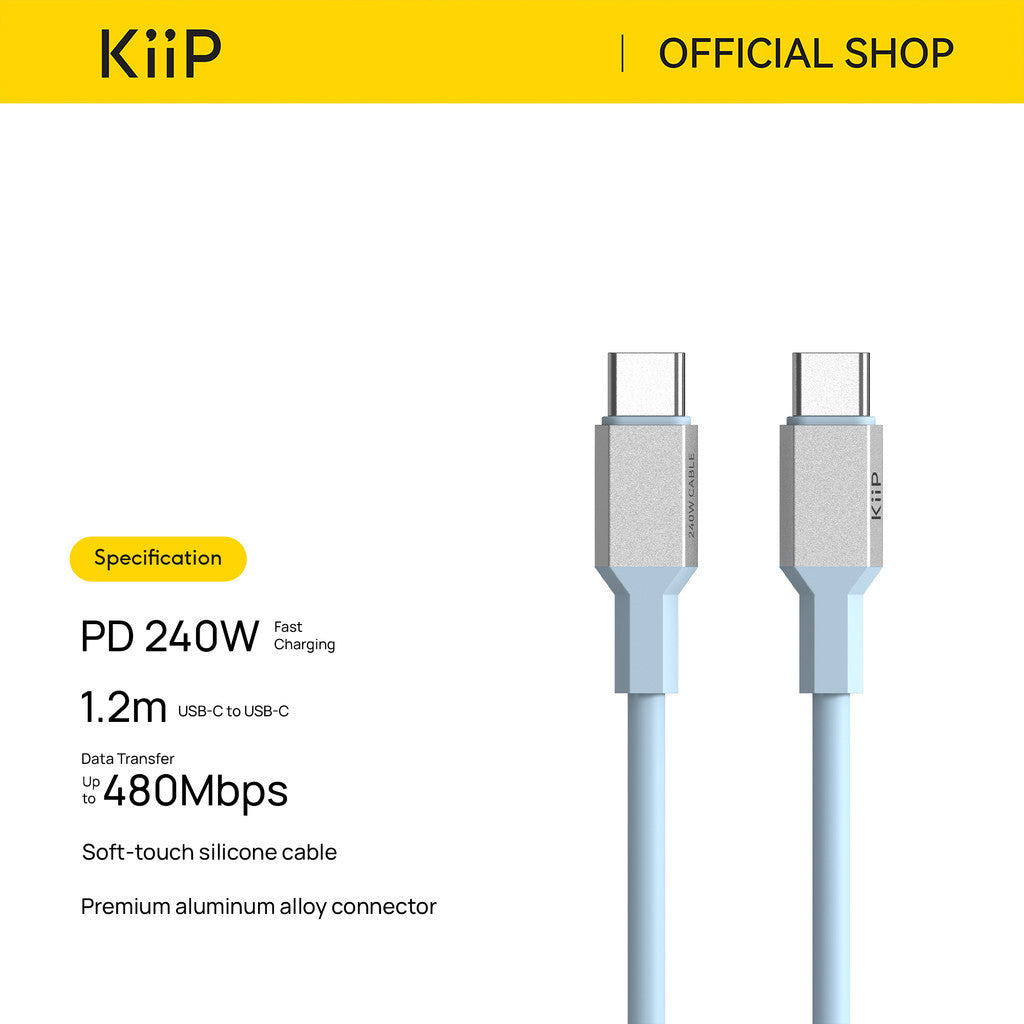 KiiP Cable S240 USB C to C PD 240W Fast Charging for Laptop Tab Phone 480Mbps Data Transfer