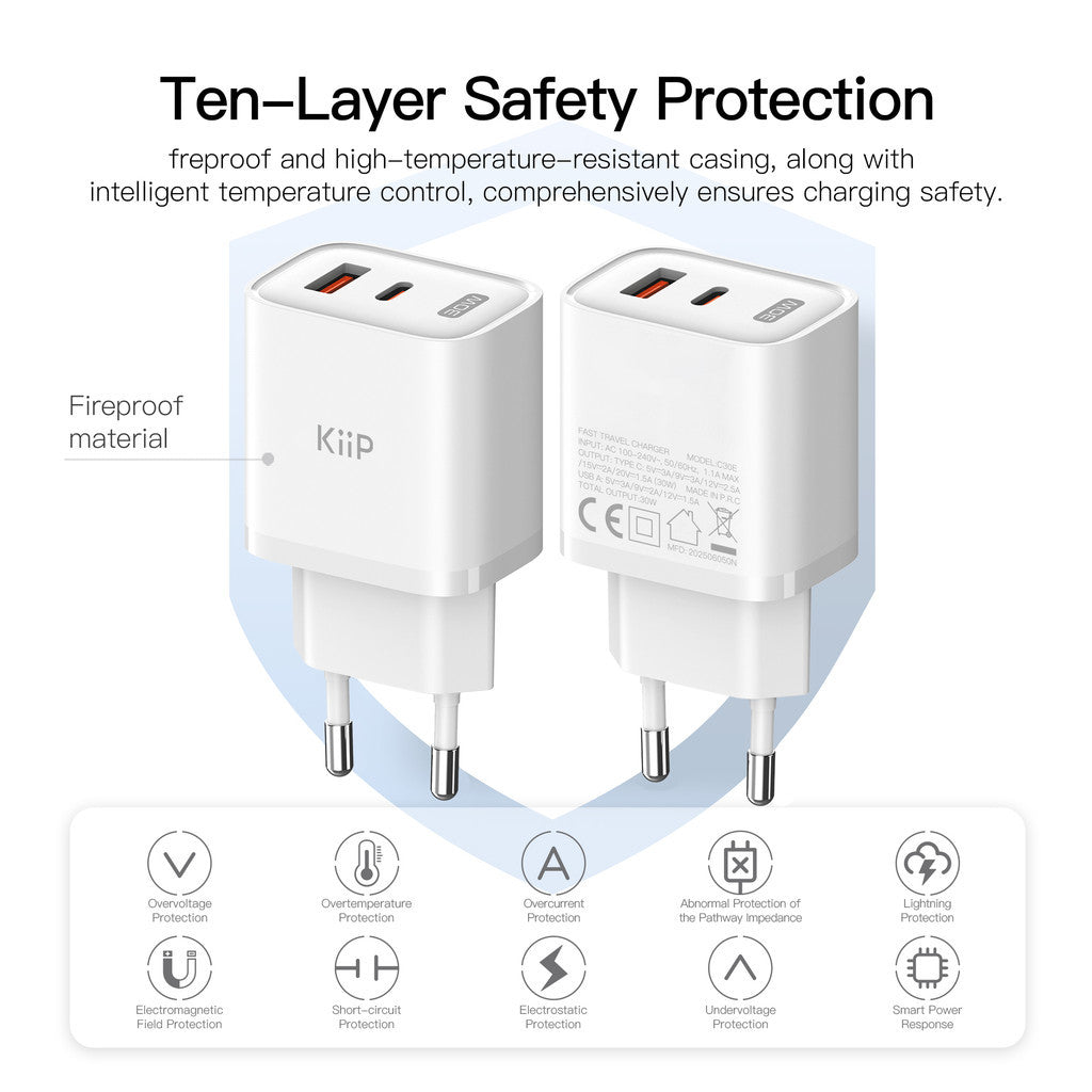 KiiP C30E Wall Charger Adaptor GaN 30W Fast Charging Kepala Charger Mini Travel Adaptor