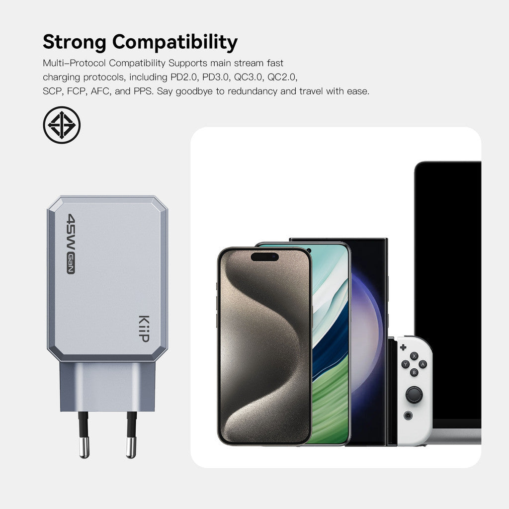 KiiP C42E Adaptor Gan6 Fast Charging 45W Kepala Charger QC 3.0 PPS PD 3.0