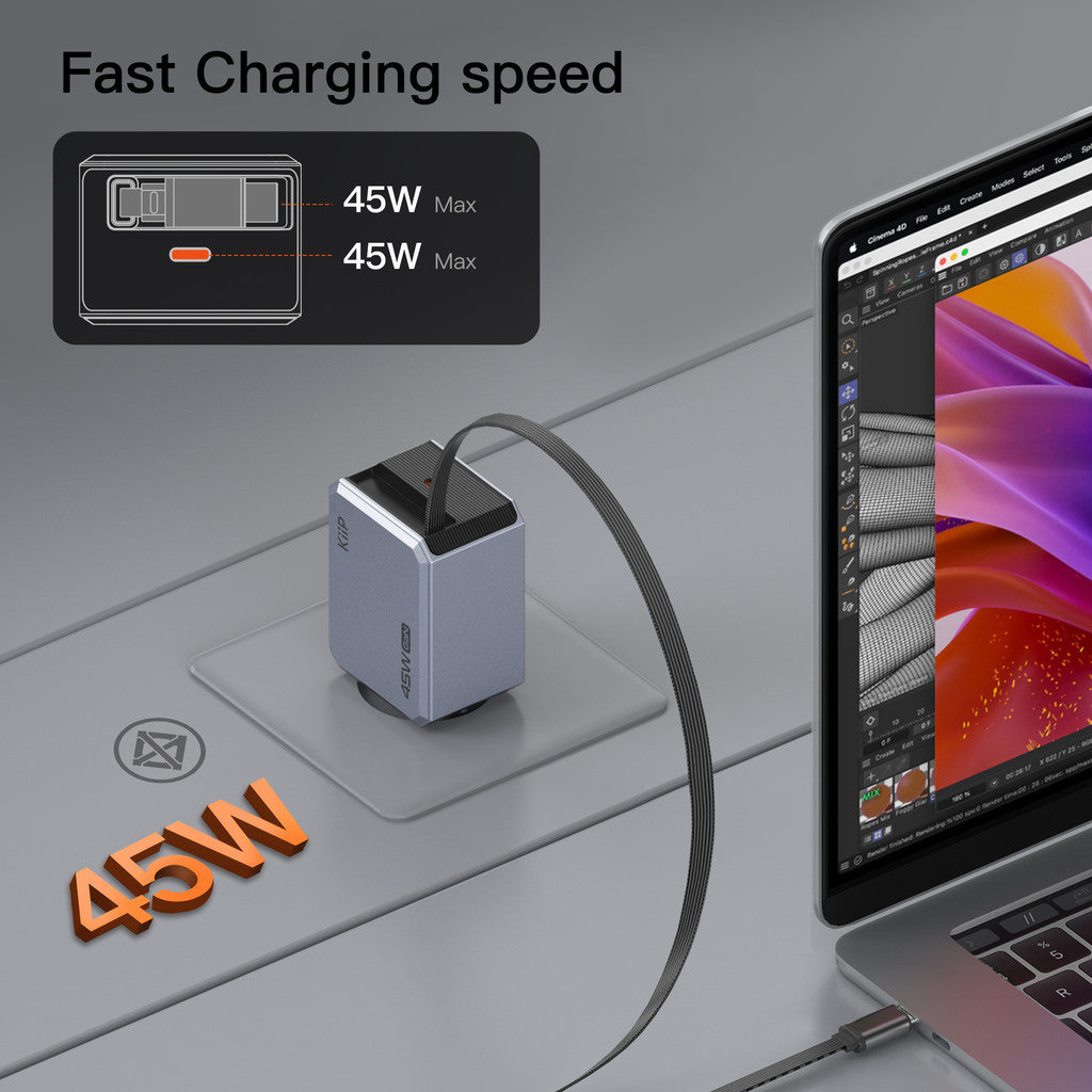 KiiP C42E Adaptor Gan6 Fast Charging 45W Kepala Charger QC 3.0 PPS PD 3.0