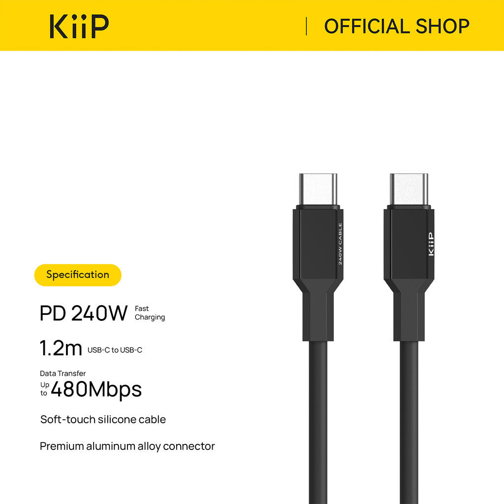 KiiP Cable S240 USB C to C PD 240W Fast Charging for Laptop Tab Phone 480Mbps Data Transfer