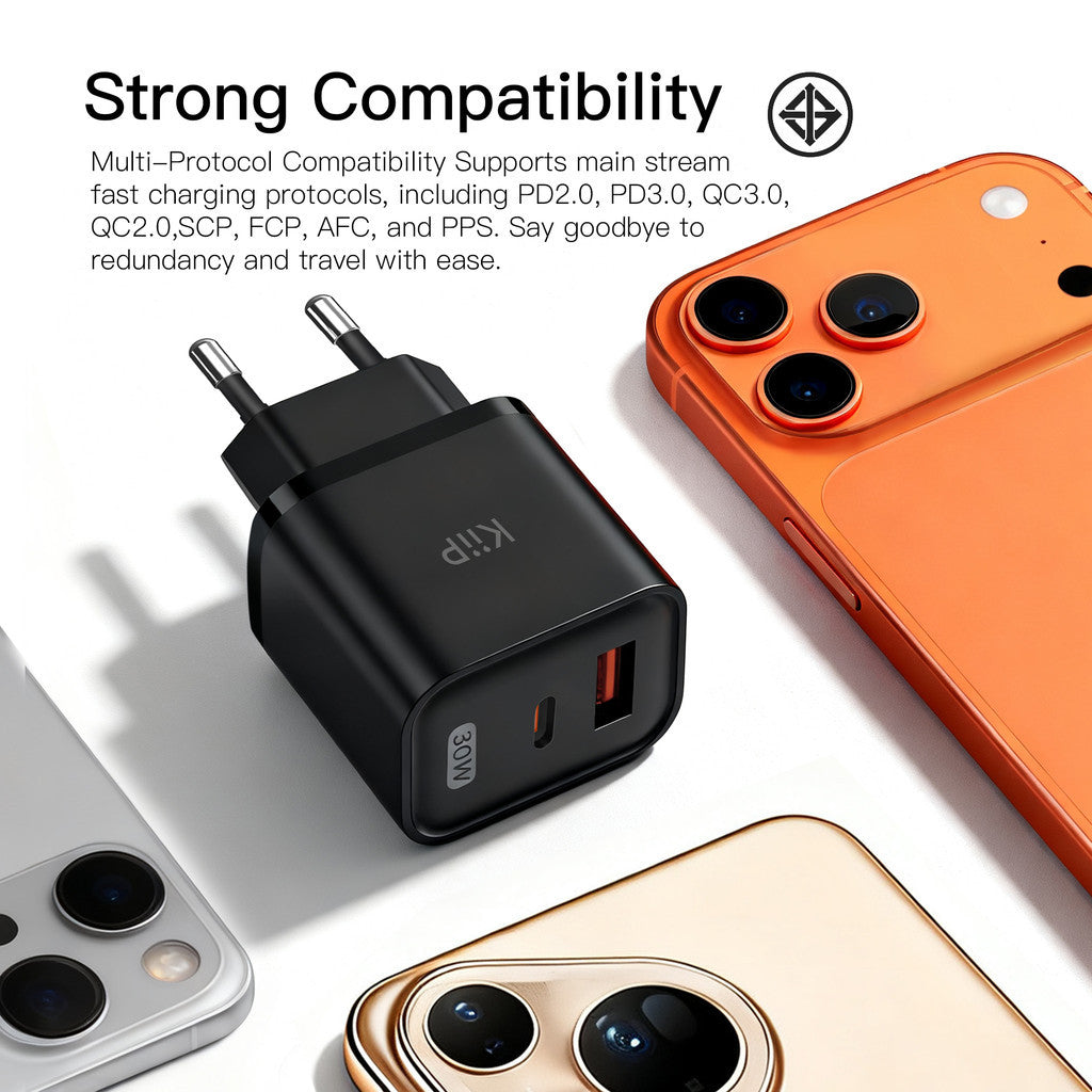 KiiP C30E Wall Charger Adaptor GaN 30W Fast Charging Kepala Charger Mini Travel Adaptor