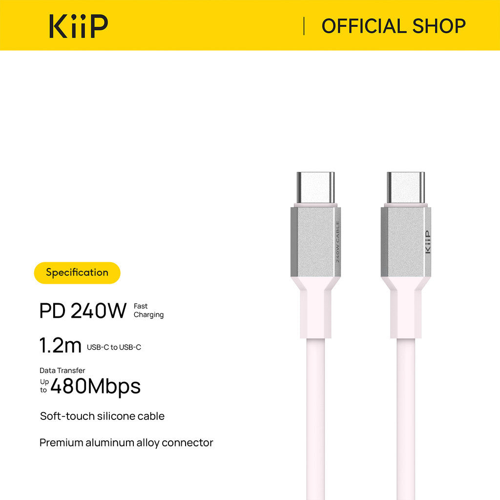 KiiP Cable S240 USB C to C PD 240W Fast Charging for Laptop Tab Phone 480Mbps Data Transfer