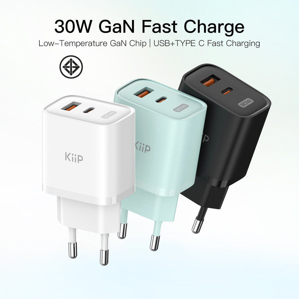 KiiP C30E Wall Charger Adaptor GaN 30W Fast Charging Kepala Charger Mini Travel Adaptor