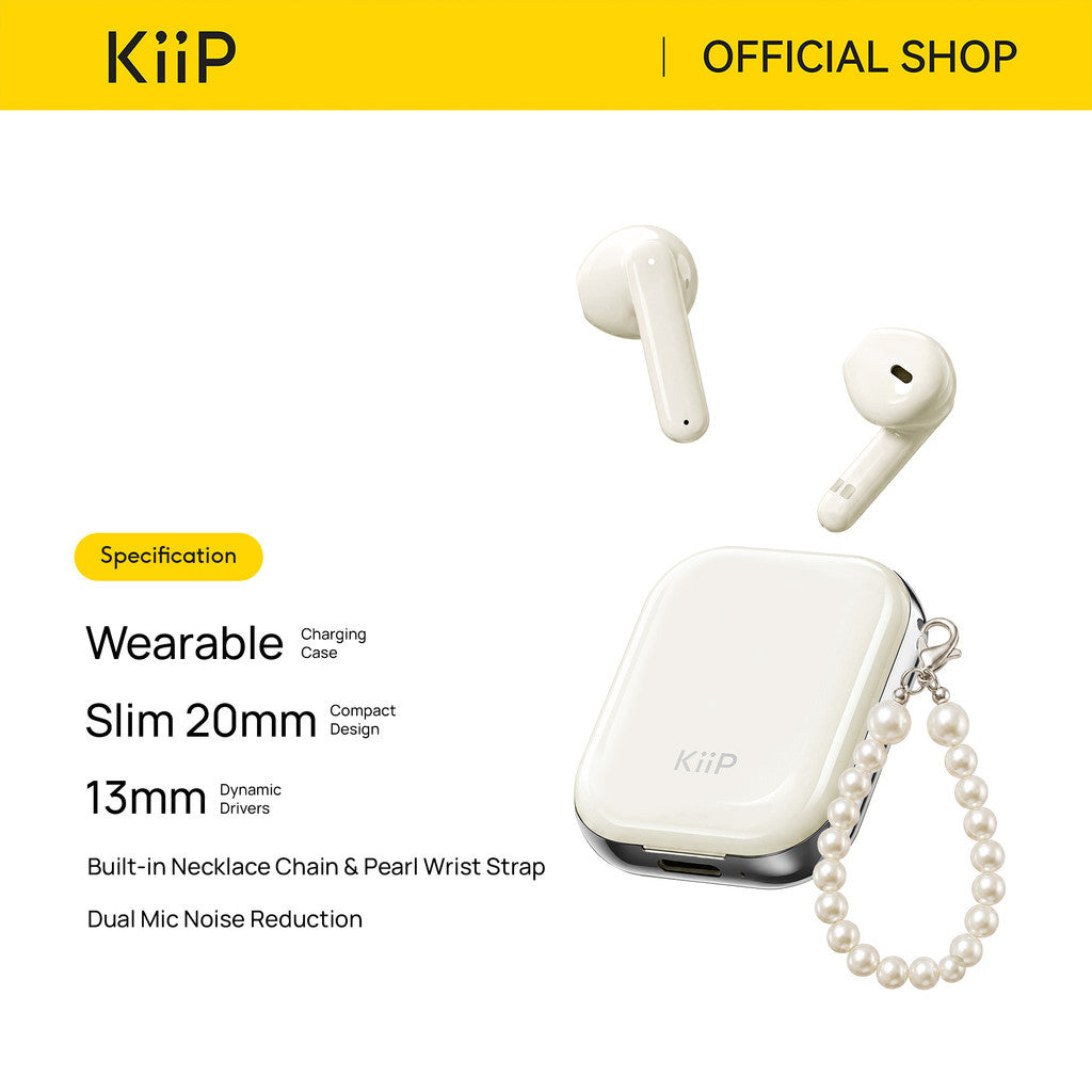 KiiP Airlite TWS Earphone Bluetooth 6.0 True Wireless Earbuds With Necklace Chain Noise Reduction