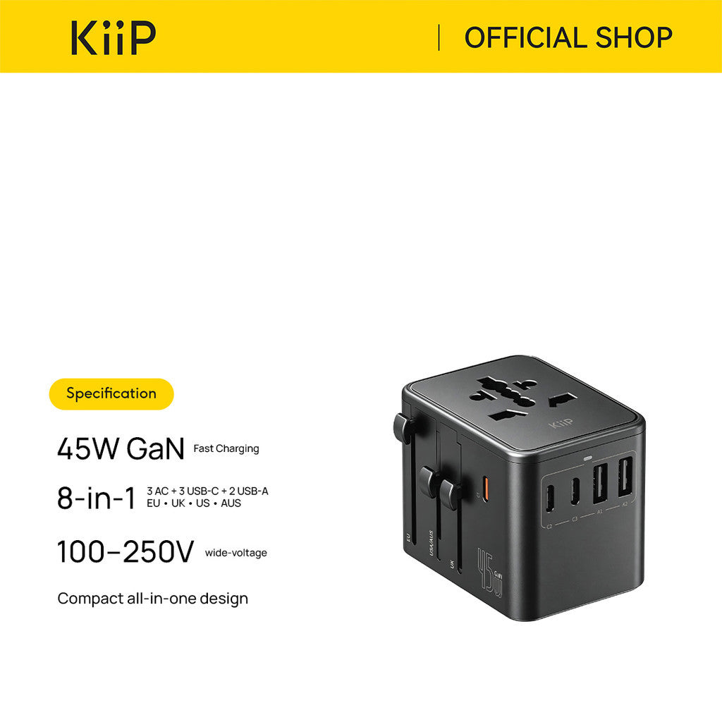 KiiP C45T Travel Adaptor GaN Adapter Charger Universal PD Fast Charging 45W