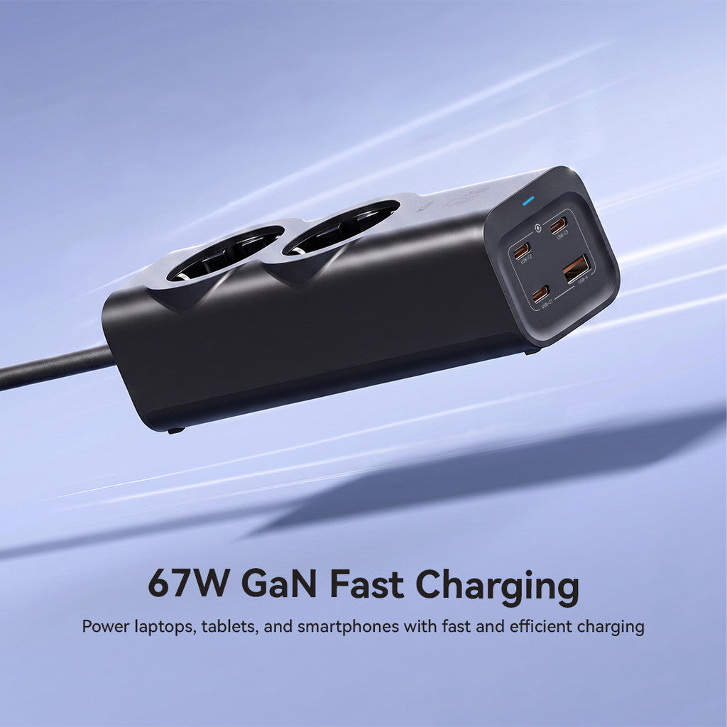 KiiP TD67 Smart Power Strip GaN 67W 6in1 Charger Stop Kontak Surge Protection Multiple Socket PPS PD QC