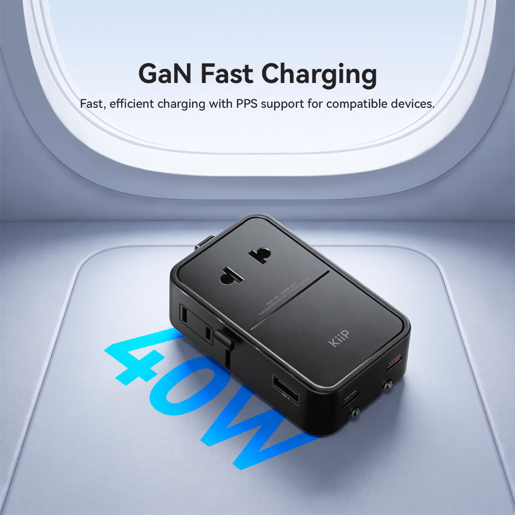 KiiP C40T Slim Universal Travel Charger Adapter 40W GaN Charge up To 6 Devices