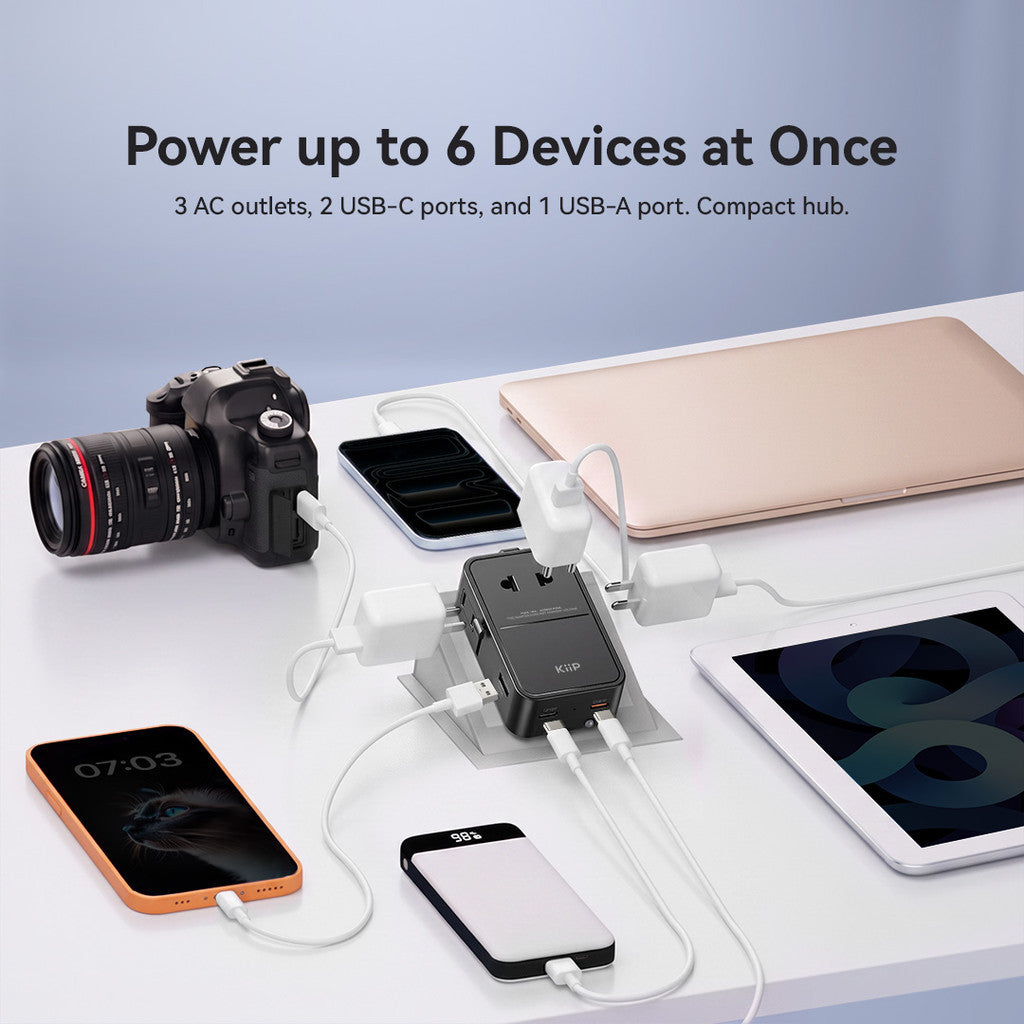 KiiP C40T Slim Universal Travel Charger Adapter 40W GaN Charge up To 6 Devices