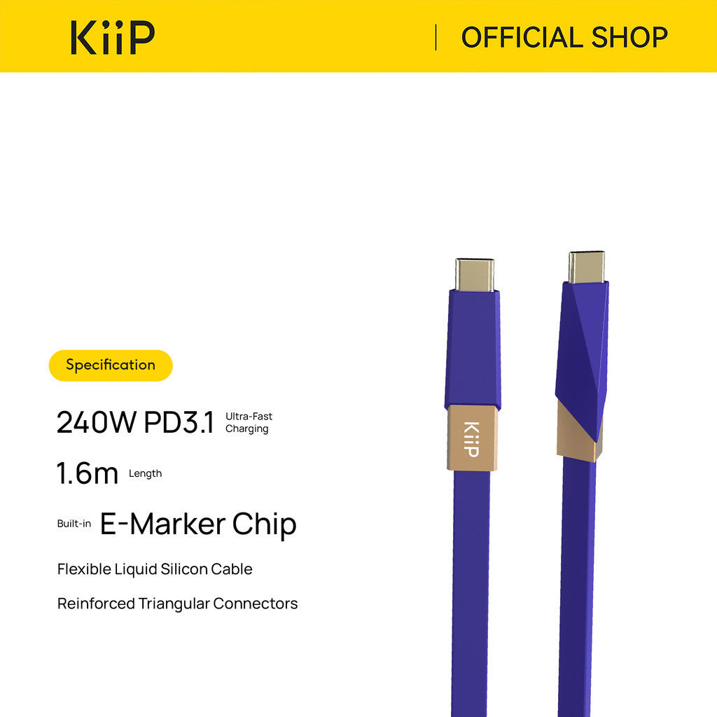 KiiP TRI240 Cable Data Multifunctional Home and Car Triangular Silicone Ultra Fast Charge Kabel Data 240W