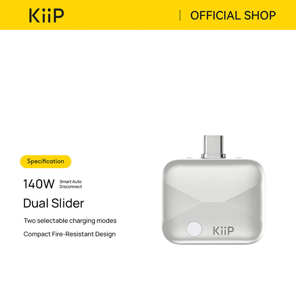 KiiP Smart Auto-Disconnect Adapter 140W Type-C Auto Power Off-Eject Adapter Charging Safe Pelindung Baterai Auto Pop-up