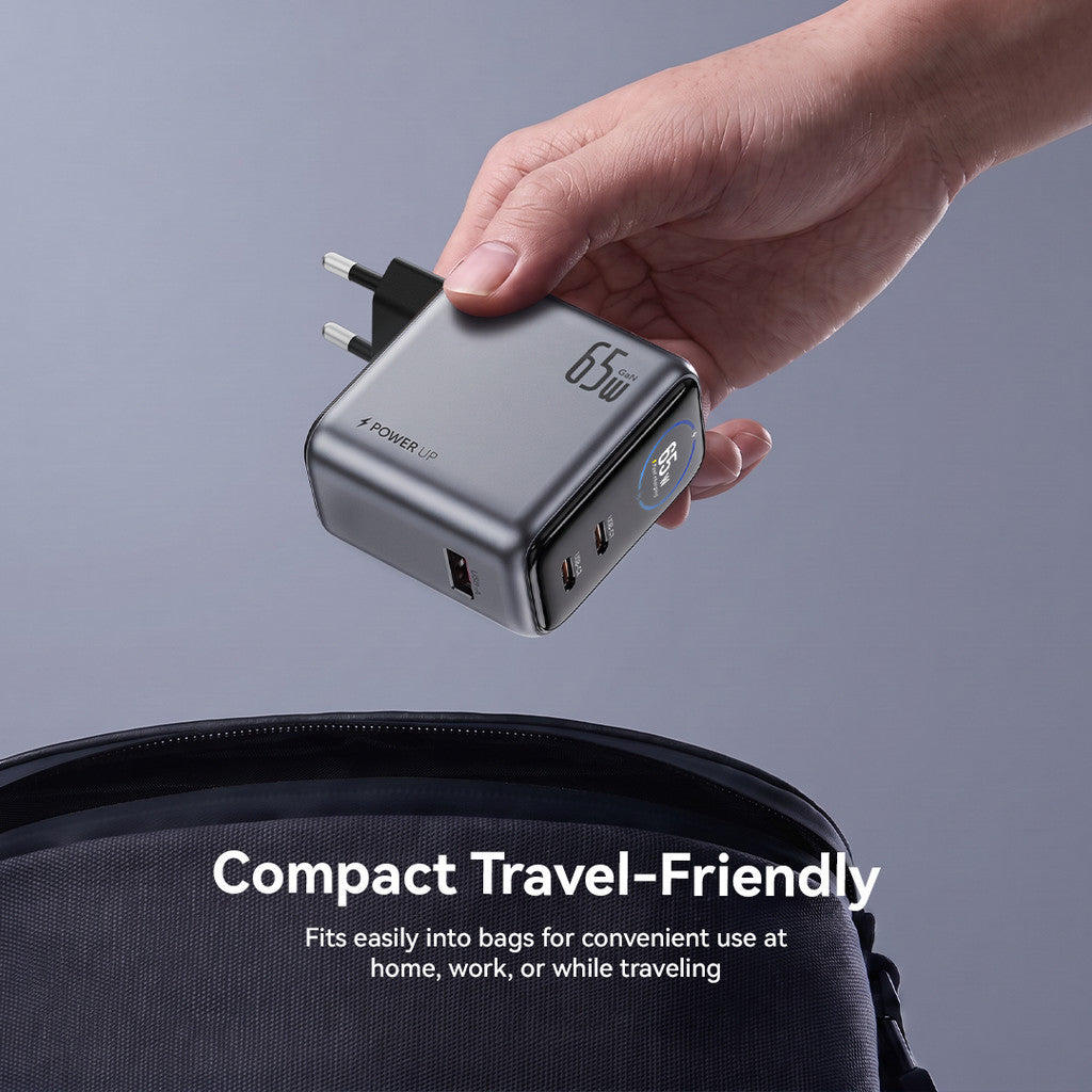 KiiP T65L AuraMax Series GaN Charger 65W Wall Adaptor Travel Kepala Charger Smart Charger With Color Display