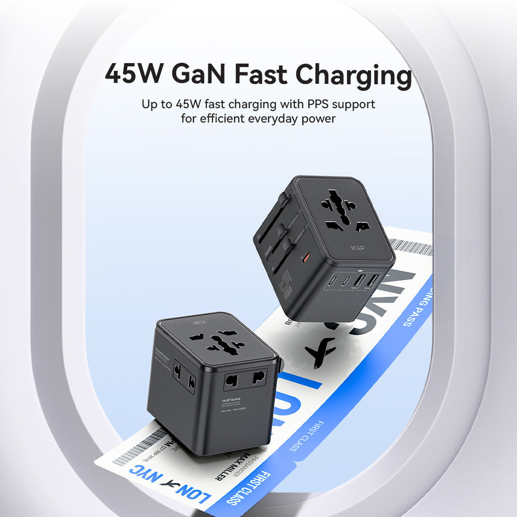 KiiP C45T Travel Adaptor GaN Adapter Charger Universal PD Fast Charging 45W