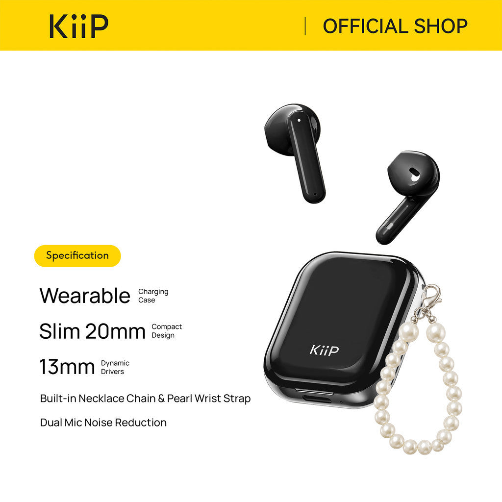 KiiP Airlite TWS Earphone Bluetooth 6.0 True Wireless Earbuds With Necklace Chain Noise Reduction