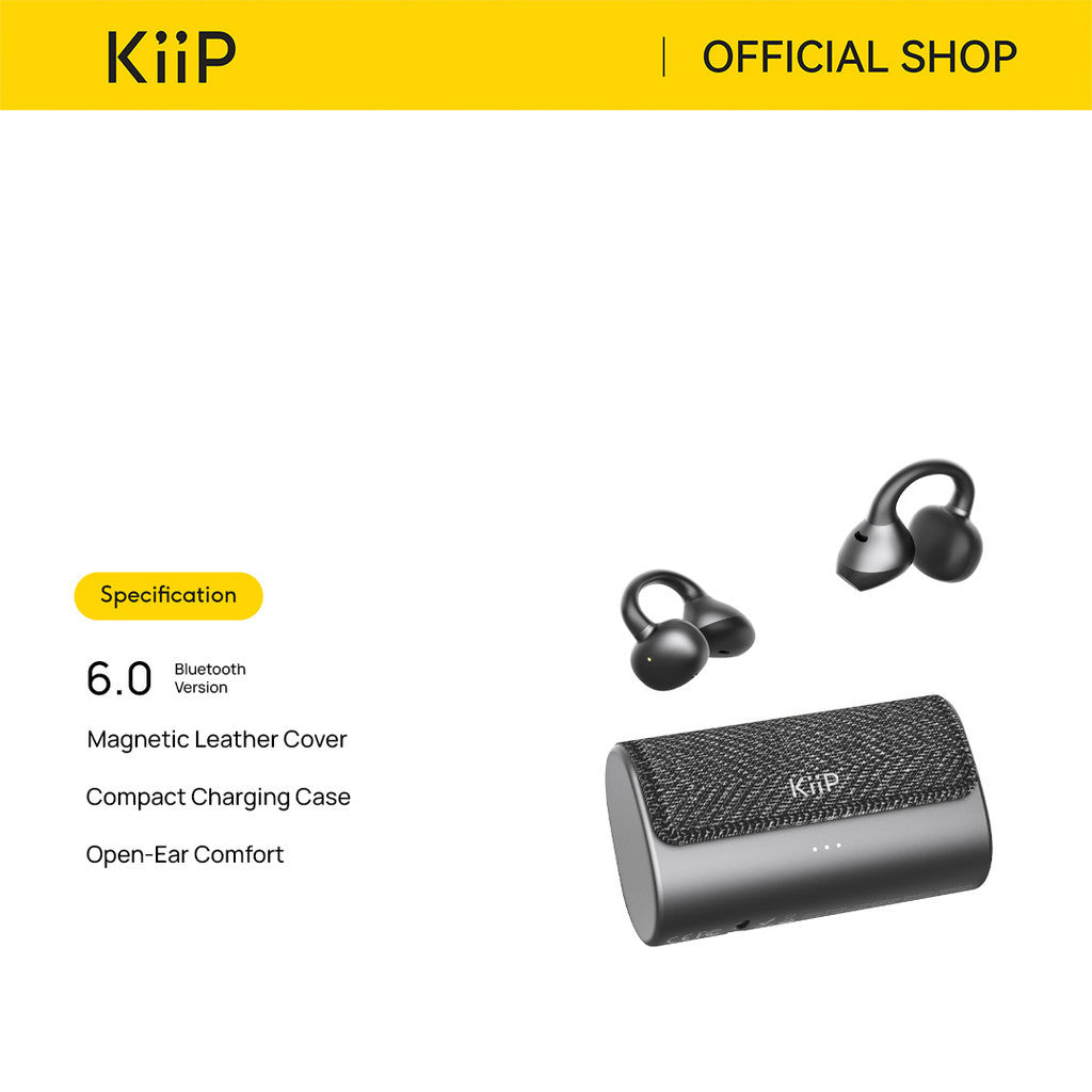 KiiP DTH30 OWS Earphone Bluetooth 6.0 Flexible Clip Premium Leather Compact Case