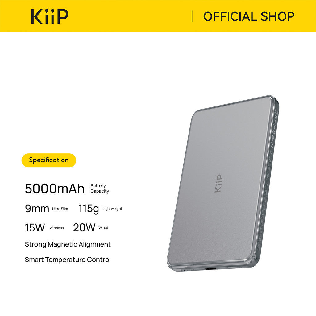 KiiP Ultra Metal Slim Magnetic Wireless Power Bank 20W 5000 mAh