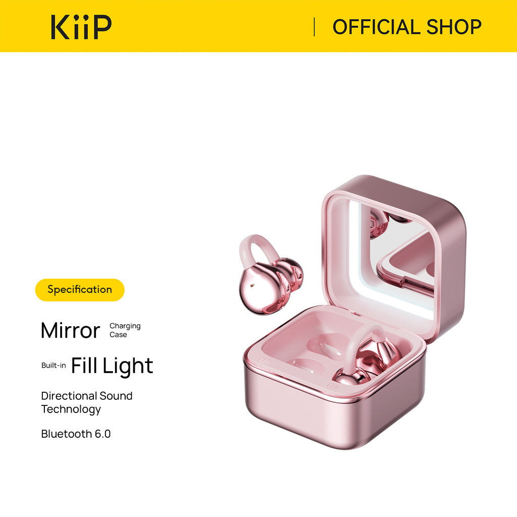 KiiP DTH27 Open Ear TWS Earphone Earclip Mirror Built In Light Case Low Latency