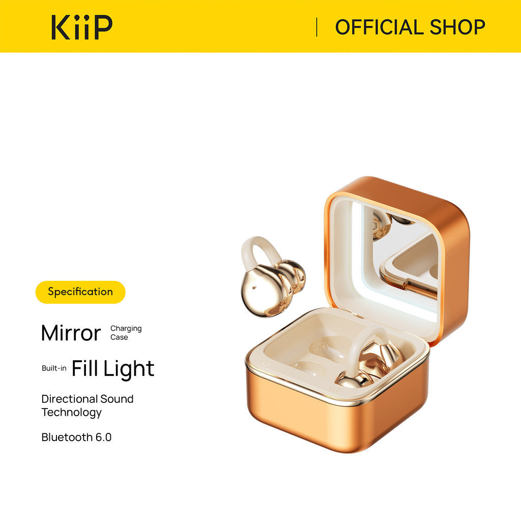 KiiP DTH27 Open Ear TWS Earphone Earclip Mirror Built In Light Case Low Latency