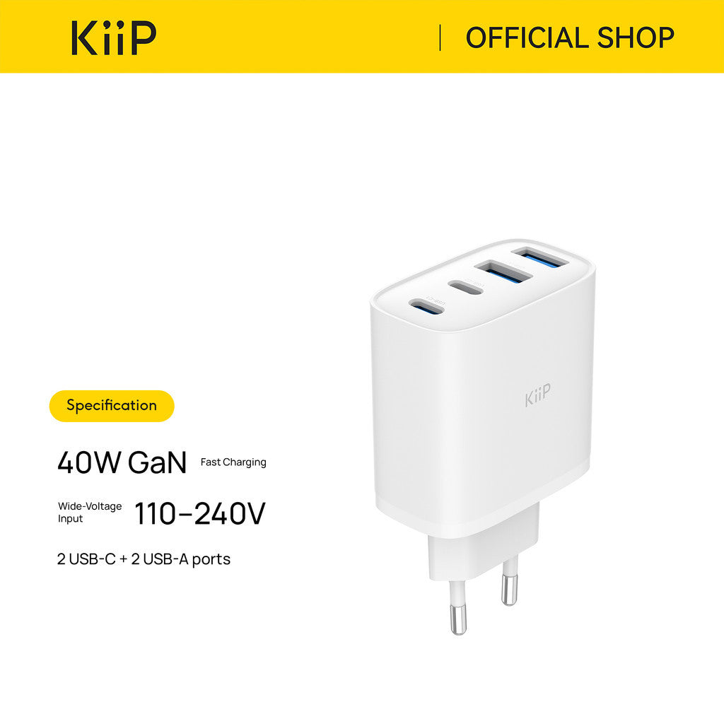 KiiP G40W Charger Adaptor GaN 40W 4-Port PD Fast Charging