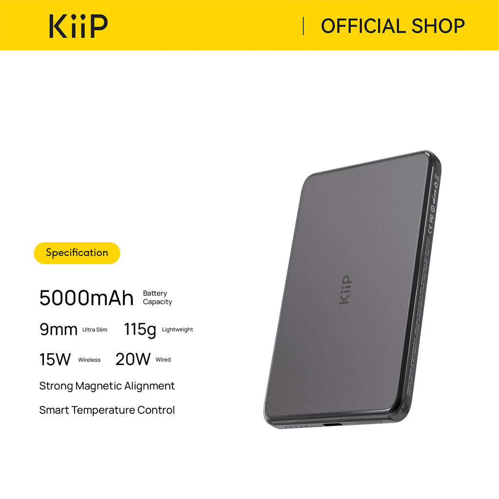 KiiP Ultra Metal Slim Magnetic Wireless Power Bank 20W 5000 mAh
