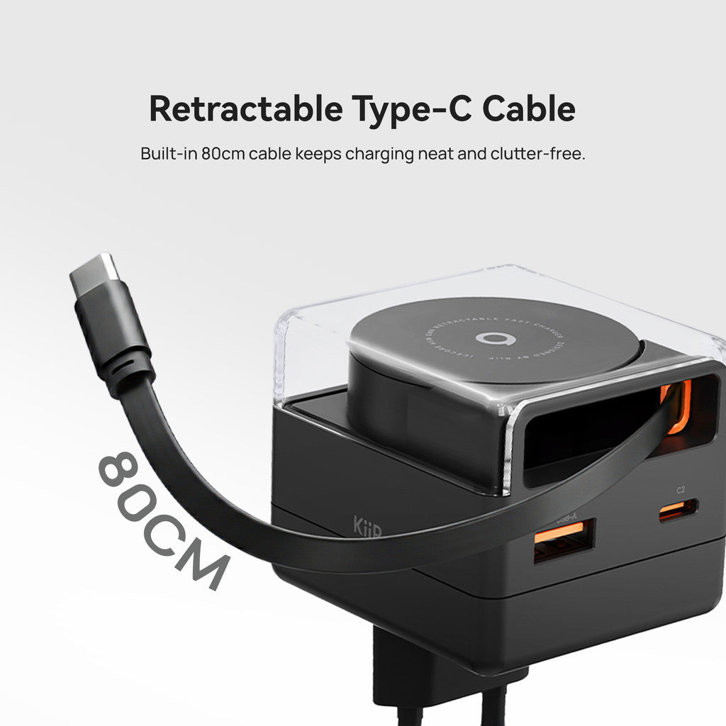KiiP IC65 Ice Core GaN 65W Charger Adaptor Retractable PD Fast Charging