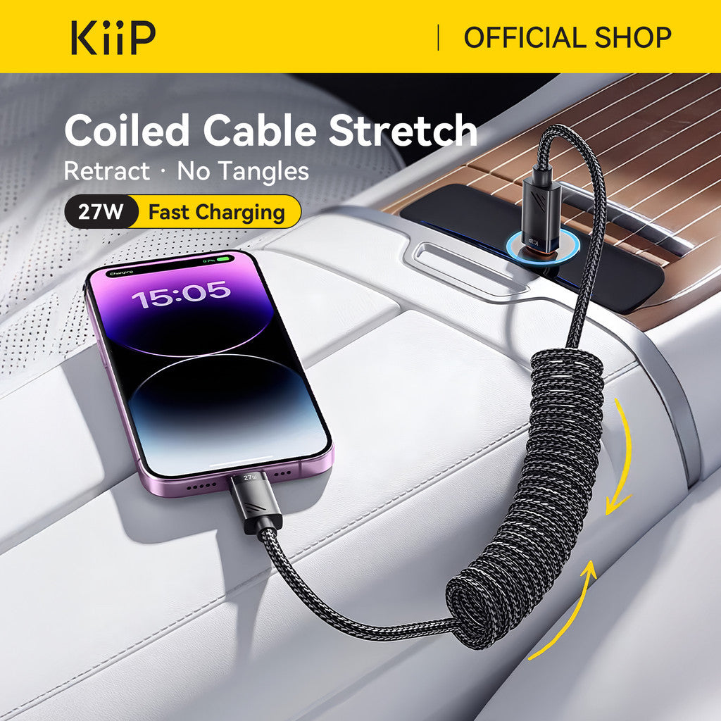 KiiP RC27 Retractable Coiled Charging C to L/A to L Fast Charge 27W
