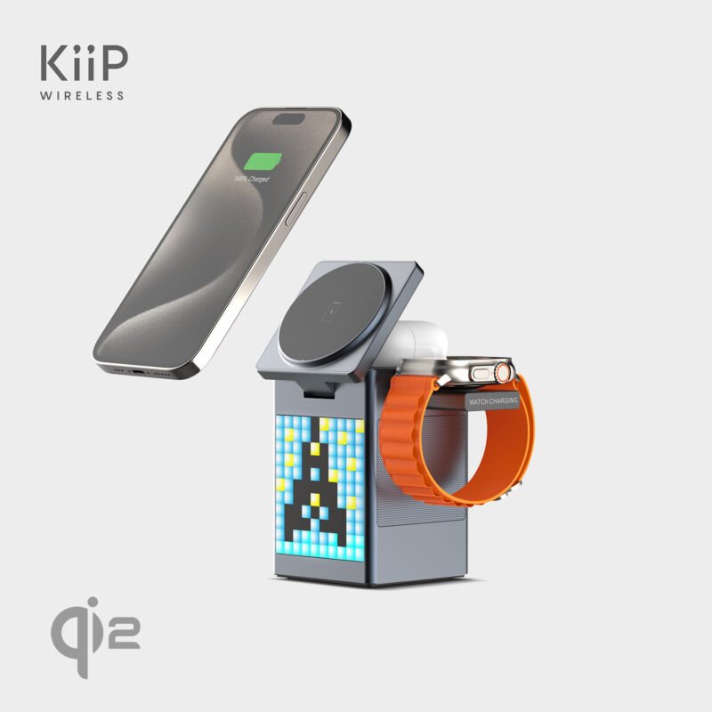 KiiP Wireless T3 6in1 Wireless Charging Station Fast Charging 15W Qi2 LED Speaker Portable