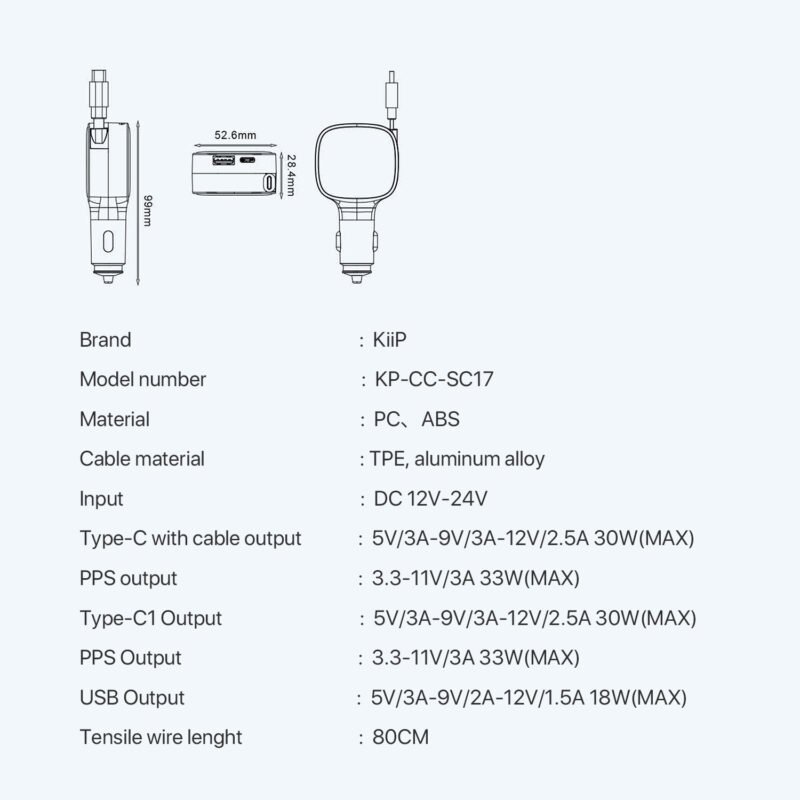 KiiP SC17 Car Charger Retractable PD 84W Charger Mobil Fast Charging - Image 9