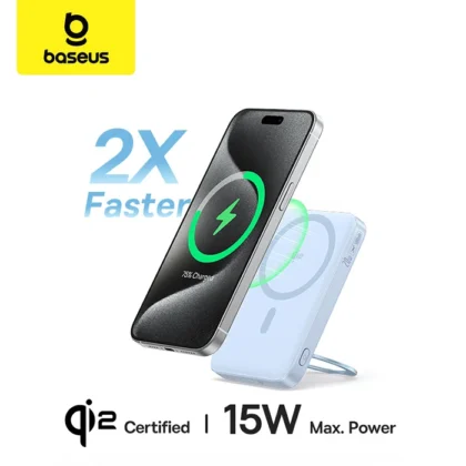 Baseus PicoGo Qi2 Magnetic Magsafe Wireless Power Bank 20W With Rotatable Stand 5000mAh - Biru